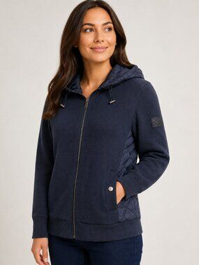 Michael Kors Quilted Mixed Media Hooded Zip Jacket Navy Size S